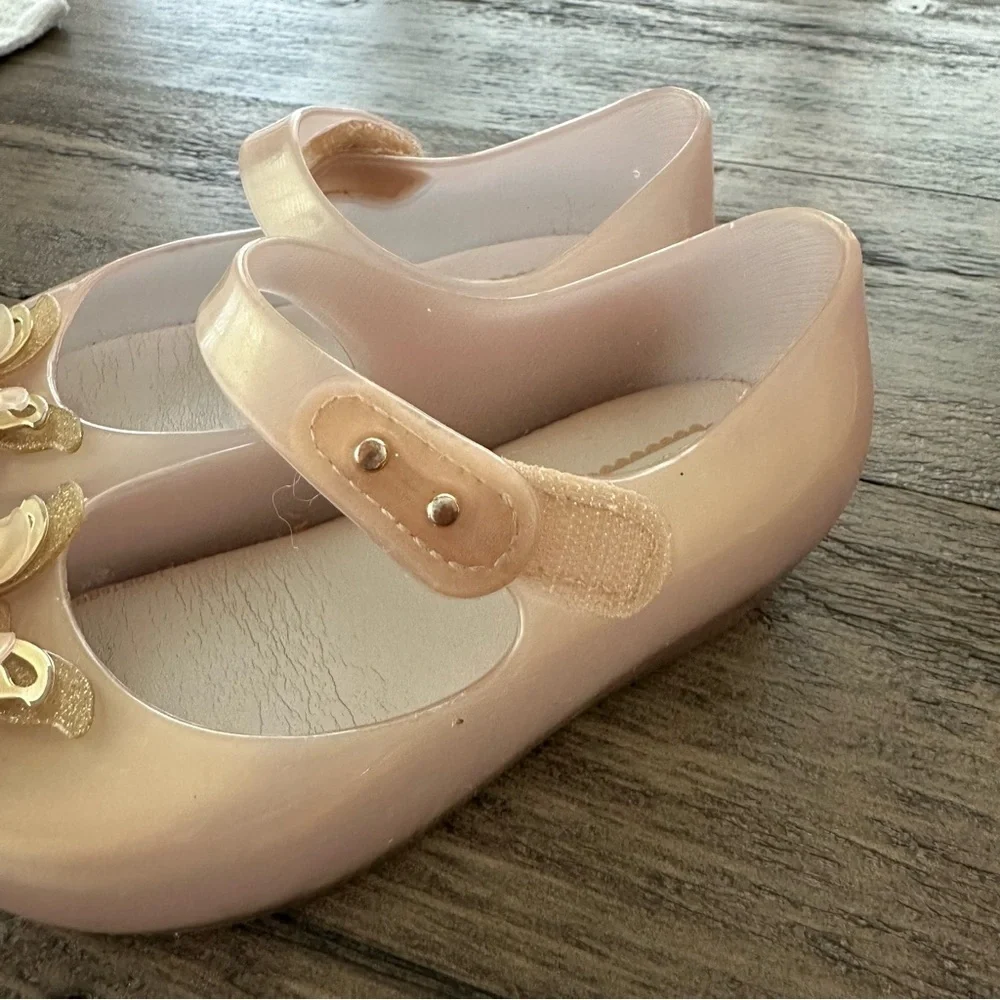 Mini Melissa size 9 Gold Butterfly Jelly Sandals Mary Jane Peep Toe Ultragirl‎